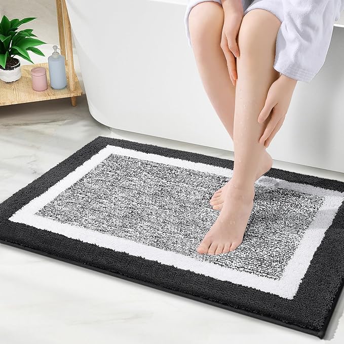 OLANLY Bathroom Rugs 36x24, Extra Soft and Absorbent Microfiber Bath Mat, Non-Slip, Machine Washable, Quick Dry Shaggy Bath Carpet, Suitable for Bathroom Floor, Tub, Shower (Large, Black)