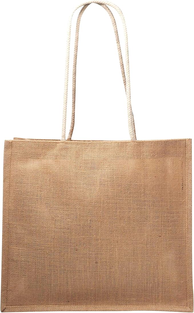 DISCOUNT PROMOS Custom Jute Bags with Rope Handle Set of 1, Personalized Text logo and Picture - Reusable, Great for Shopping, Grocery, Promotional or Tradeshow - Natural