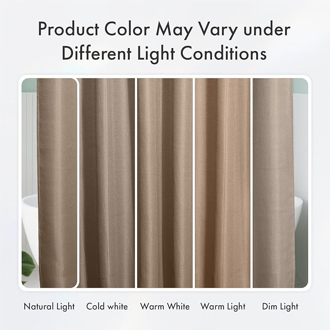 AmazerBath Taupe Shower Curtain Waffle Textured, Fabric Shower Curtain Tan Thick Heavy Duty 240GSM Hotel Quality Bathroom Shower Curtains, 72 x 72 Inches