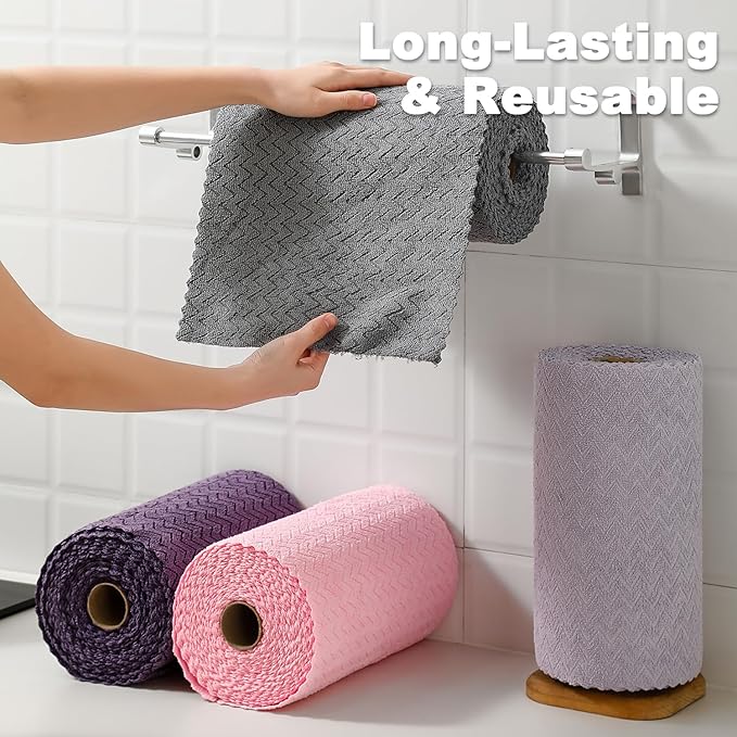 Tigona 80 Pack Microfiber Cleaning Cloth Roll Reusable Paper Towels 12"x12" Tear Away Cloth,Absorbent Dish Rags for House Kitchen,Wash Cloths,Lint Free Rags for Window Cars Cleaning Supplies
