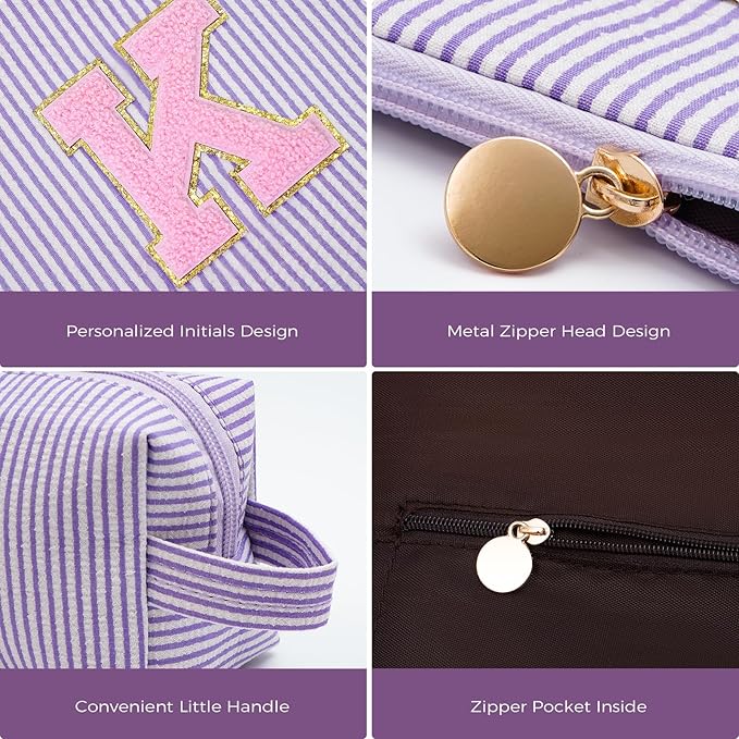 Btffitting Monogrammed Gifts for Women - Cosmetic Bag for Teen,Initial Cute Makeup Bag Set for Women,Trendy Pouch for Niece Sister Friend Female Her,Birthday Gifts for Daughter - Lavender,K