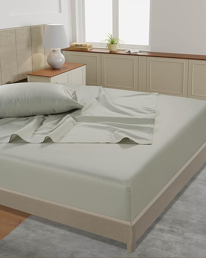 LANE LINEN Full Bed Sheets Set – 450 Thread Count Cooling Cotton Sheets, Soft & Comfy Sateen Weave, 15” Deep Pocket Fully Elasticized Fitted Sheet, Machine Washable, Moonstruck