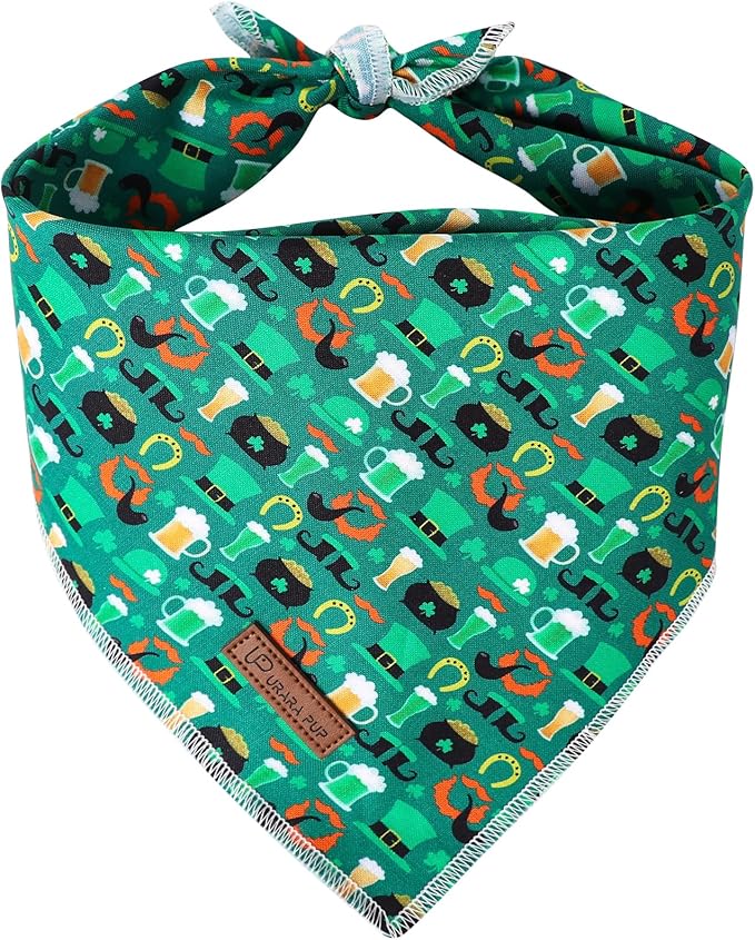 UP URARA PUP St. Patrick's Dog Bandana, Shamrock Triangle Bid Scarf for Small Medium Dog, Cotton Pet Kerchief for Girl Boy Dogs or Cats, Cute Spring Dog Bandana, Puppy Green Dog Bandana