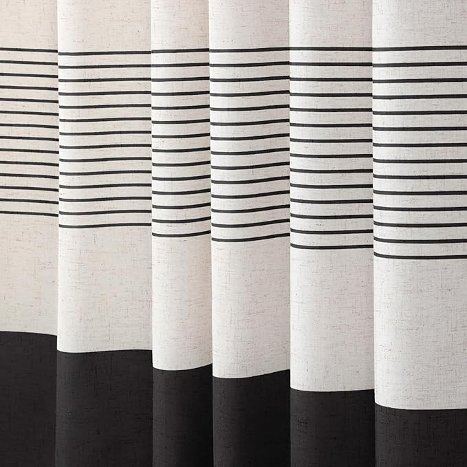 XOGUIBO Black Shower Curtain Boho Linen Striped Shower Curtains for Bathroom with Tassel 72 X 72