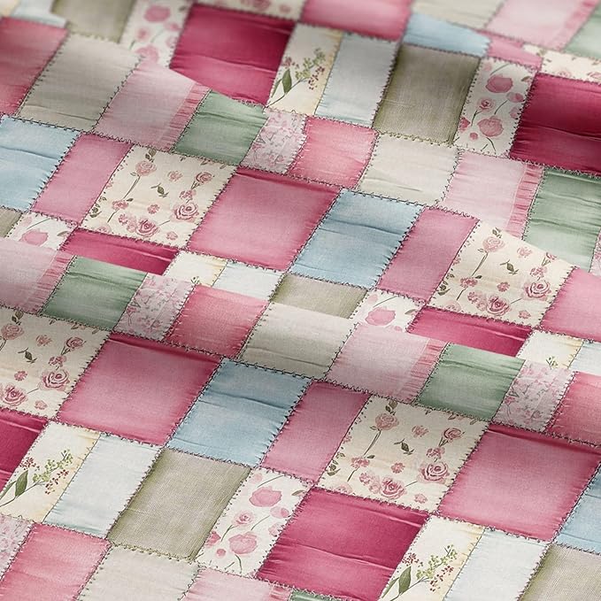 Soft Rose Garden Patchwork Cotton Fabric – Premium Turkish Printed Cotton 140 GSM, Panel 61 x 36.6 Inches, Pre-Cut Quilting & Sewing Fabric Panel for Crafts, Home Decor & DIY Projects (USA Size)