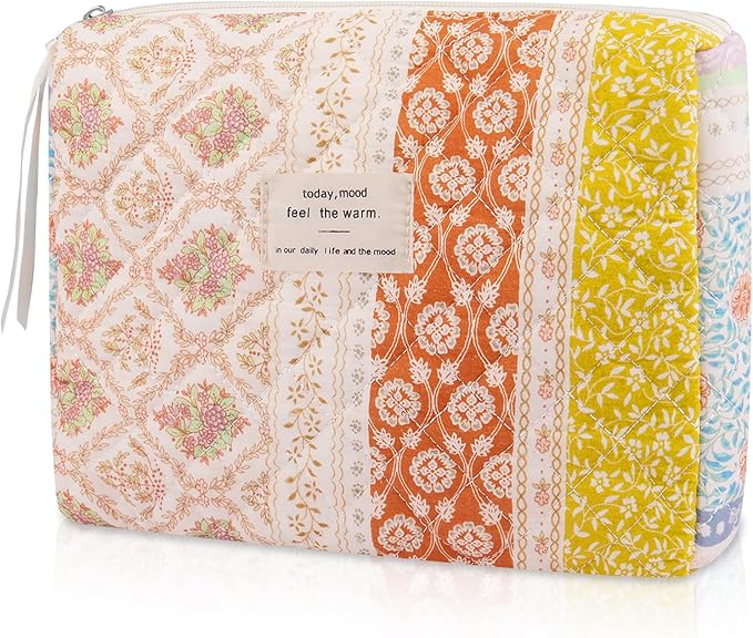 Gosect Floral Makeup Bag, Small Cosmetic Bag for Women Girls, Cute Cotton Makeup Bag, Quilted Makeup Bags, Flower Travel Toiletry Organizer Bag(Color-Coded Floral)