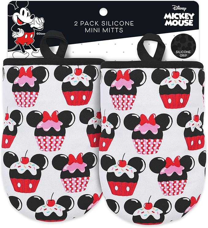 Disney Oven Mitts - 5.5” x 7.5” Heat-Resistant Mini Oven Mitts with Non-Slip Printed Silicone Disney Silhouettes - Mickey & Minnie, Stitch, Winnie The Pooh