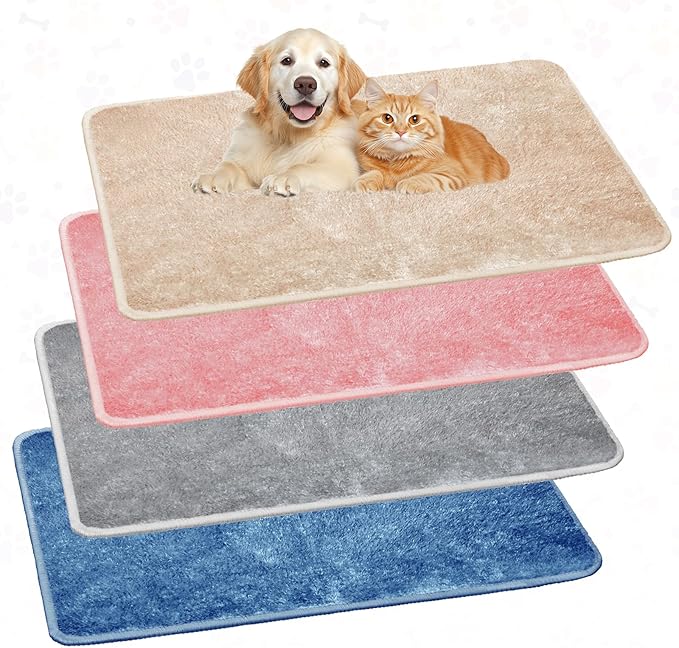Drydiet 4 Pcs Pet Carrier Pad Travel Pet Reversible Dog Mat Replacement Liners for Travel Dog Bed Pad Washable Plush Double Sided Bed Mat for Cat Kennel Crate(Colorful,17 x 11 Inch)