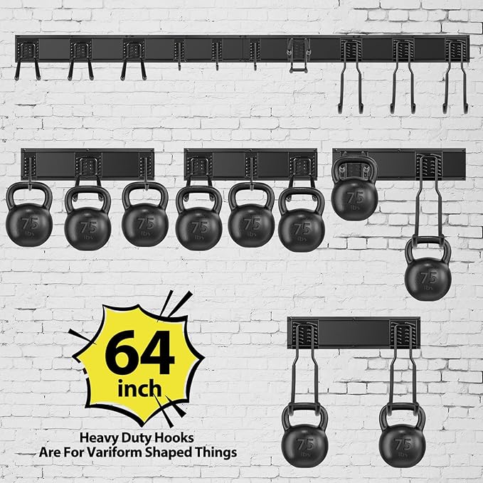 Gatsowm Tool Storage Rack Wall Mount, 64 Inch Adjustable Garden Tool Organizer, Heavy Duty Garage Wall Organizer Rack, Yard Tool Organizer System for Rake Shovel Broom Mop Wall Holder