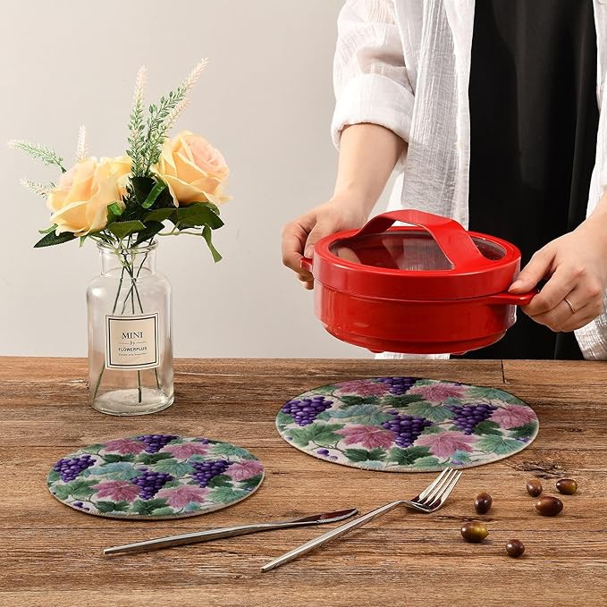 Boccsty Spring Summer Grape Trivets for Hot Pots and Pans Leaves Pot Holders 2PCS Hot Pads Kitchen Pot Holder for Counter Table Countertop Farmhouse