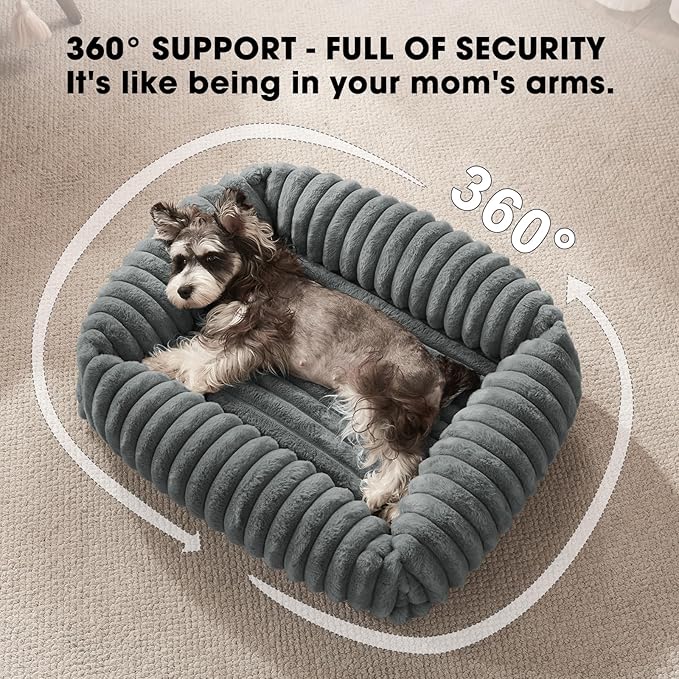 FURTIME Dog Bed for Small Medium Dog, Washable Orthopedic Pet Bed with Removable Cover, Rectangle Soft Calming Sleeping Puppy Bed Durable Pet Cuddler with Anti-Slip Bottom, Grey, M (25"x21"x7")