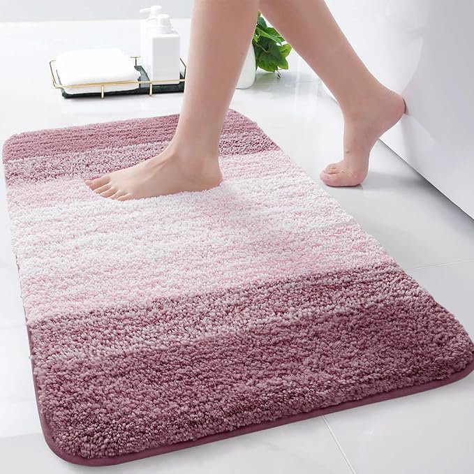Arotive Microfiber Bathroom Rugs, Shaggy Soft and Absorbent Bath Rug, Non-Slip, Thick Plush Machine Washable Dry Bath Mats for Bathroom, Tub and Shower, 24x16, Mauve, Rectangular