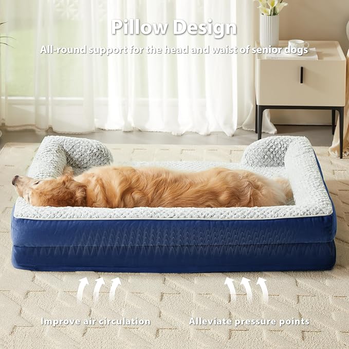 LEXTRO Orthopedic Dog Bed for Extra Large Dogs, Egg Crate Foam Bed for Extra Large Dogs, Equipped with Removable Waterproof Pillow Cover and Anti-Slip Bottom, Pet Bed
