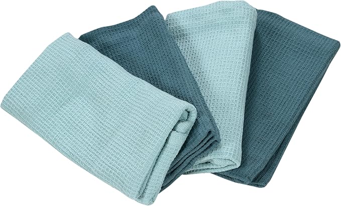 ACCENTHOME 100% Cotton Waffle Weave Kitchen Towel Set of 4 Super Soft Absorbent Tea Towels | Durable Cleaning Dish Cloths Perfect for Mess & Quick Drying Dishes Rags 18x26 inches in Teal Color
