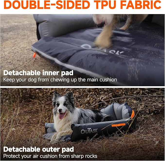 outask Inflatable Outdoor Dog Bed Waterproof,Portable Camping Cot for Large Dogs,Cooling Pet Bed with TPU Fabric Chew Proof Crate Bed Washable (Medium)