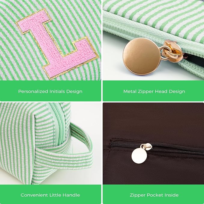 Btffitting Monogrammed Gifts for Women - Cosmetic Bag for Teen,Initial Cute Makeup Bag Set for Women,Trendy Pouch for Niece Sister Friend Female Her,Birthday Gifts for Daughter - Green,L