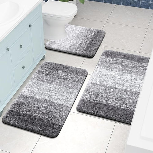 Arotive Microfiber Bathroom Rugs, Shaggy Soft and Absorbent Contour Toilet Rugs, Non-Slip, Thick Plush Machine Washable Dry Bath Mats for Toilet Base, 24x20, Grey, U-Shape
