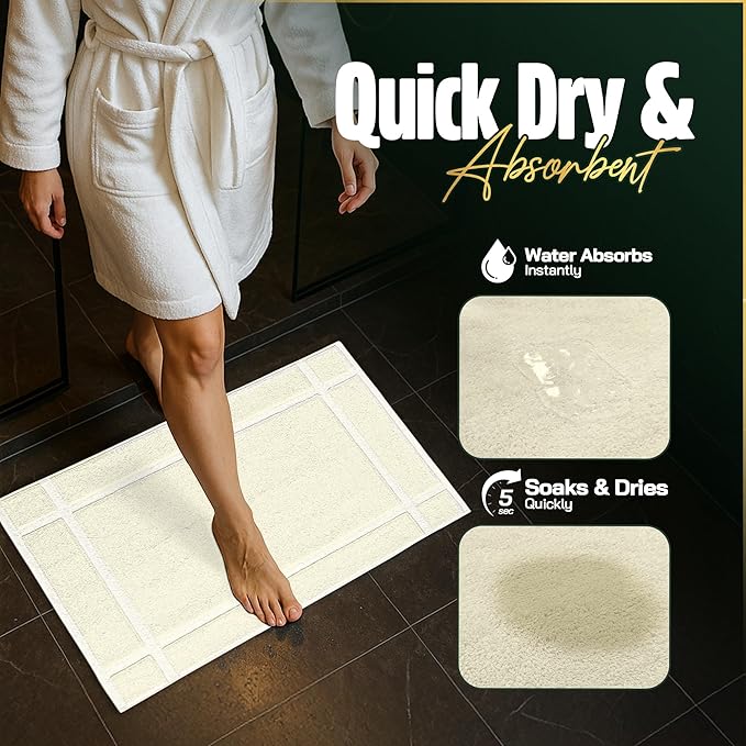 Pearl Linens Pack of 6 100% Cotton Bath Mat 18x25 inches, Soft & Absorbent Quick Dry Bathroom Mat Set, Not Bathroom Rugs, After Shower Mat, Bath Tub Mat, 687 GSM, Machine Washable, Ivory