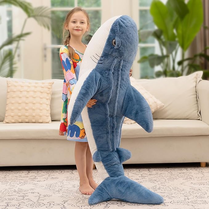 Tezituor 51inches Giant Whale Shark Stuffed Animal, 4.3ft Large Blue Stuffed Whale Shark Plush Body Pillow for Girls Boys, Realistic Plush Toy Christmas Birthday Ocean Theme Gift for Kids Adults