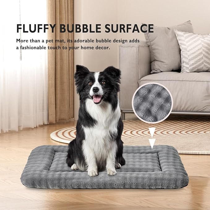 Yaning Dog Bed Mat Crate Pad for Large Dogs, Washable Soft Pet Sleeping Mat Kennel Pad with 3D Bubble Pattern, Grey, 36"x 23"