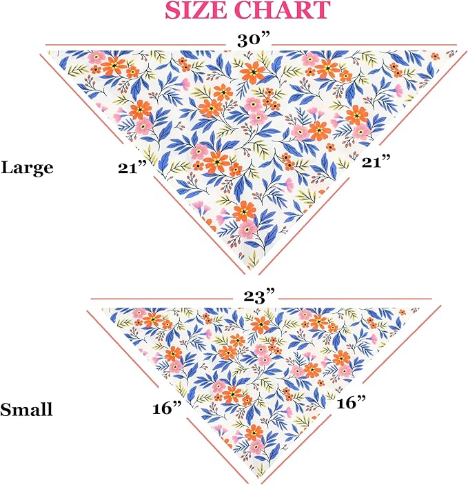 Bubblepup Floral Dog Bandanas, Soft Cotton Girl Dog Bandanas for Small Medium Large Dogs