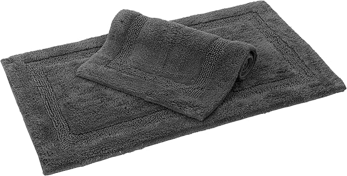 C23 Luxury 2200 GSM Heavyweight Bath Mat (Pack of 2) 100% Tufted Cotton 20"x32" & 16"x24" Charcoal Grey Bathroom Rugs Ultra-Absorbent, Quick Dry, Anti-Slip Natural Latex Back, Machine Washable