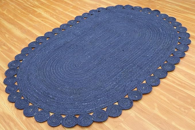Oval Rug 9x15 Area Rug Kilim Rug Blue Solid Design 0.27 inches ThickIndoor Outdoor Rug Flatweave Rug High Traffic Area Lake House Bedroom Dining Room Living Room