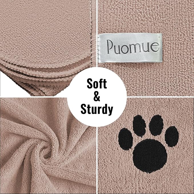 Puomue 3 Pack Microfiber Dog Towels for Drying Dogs, Super Absorbent and Soft Pet Grooming Towel, 40 Inch X 23.6 Inch, Perfect Dog Drying Towels for Large, Medium or Small Dogs, Camel