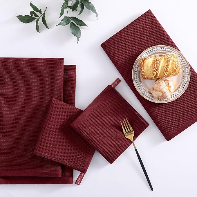 Homaxy 100% Cotton Waffle Weave Kitchen Towels - 4 Pack Soft and Absorbent Dish Towels - 16 x 26 Inches Quick Dry Hand Towels - Burgundy