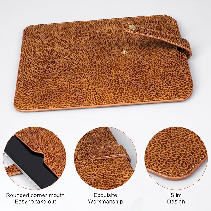 Thryxop Premium Leather Tablet Sleeve for iPad Pro 11‘’/Air 10.9‘’/Magic Keyboard & Galaxy Tab S9/S9 FE | Slim Protective Case with Microfiber Lining (Fits Devices up to 11")-Yellow Brown