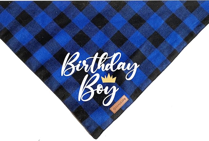Realeaf Birthday Boy Dog Bandana, Dog Birthday Party Supplies,Premium Durable Fabric,Buffalo Bandana for Small and Medium Dogs Pets (Blue Paid, Small)