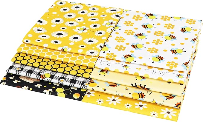 Craftido -25 Options- 100% Cotton Quilting Fabric Bundles 10pcs Fat Quarters 18”x21”-Medium Weight 5.2 oz- Soft Cotton for Quilting, Sewing Project, Patchwork, DIY Crafts – Honey Bees
