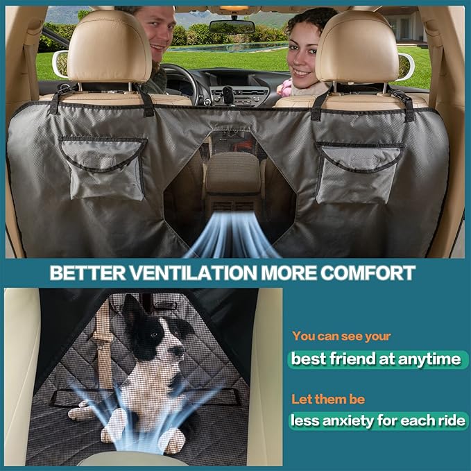 YEENIS Car Seat Cover for Dogs with Mesh Window, Bench and Hammock Combination - Detachable, Suitable for Most Vehicles (Grey, X-Large)