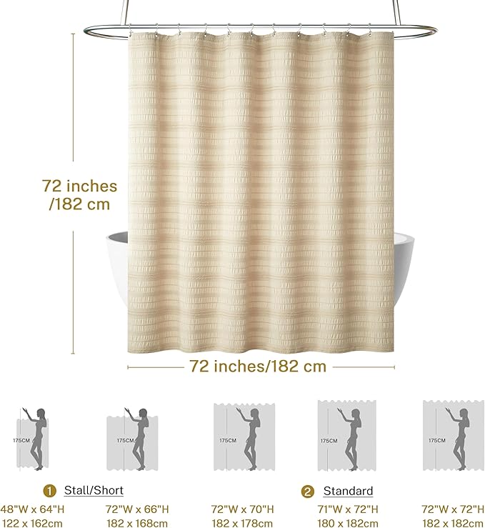 Siiluminisoy Beige Shower Curtain Farmhouse Shower Curtain Cotton Blend Striped Shower Curtains for Bathroom Shabby Chic Rustic Decor 72 x 72