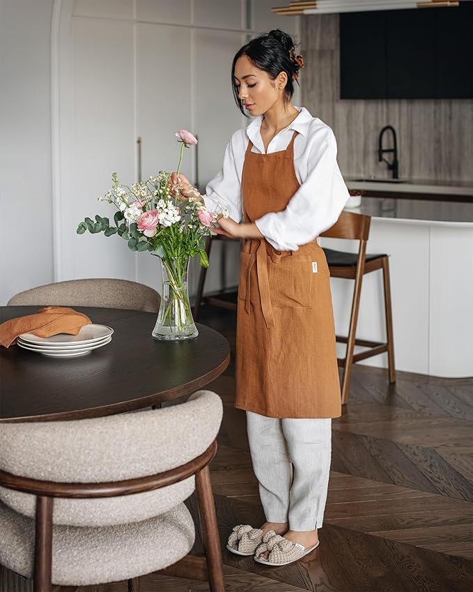 MagicLinen 100% Linen Apron - Cooking, Gardening, Grilling, Painting Apron with Pockets - Perfect for Women and Men