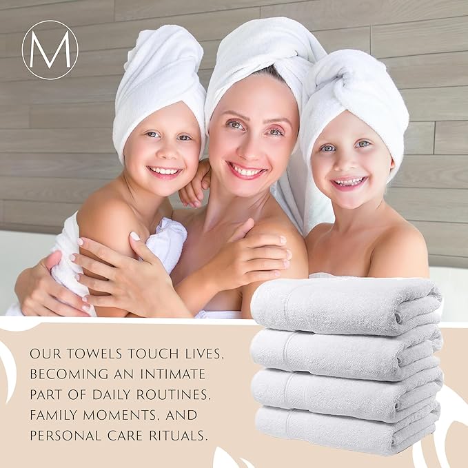 MAURA White Extra Large Turkish Cotton Luxury Bath Towels Set of 4. Ultra-Soft, Thick & Plush Towels for Bathroom - Pure White