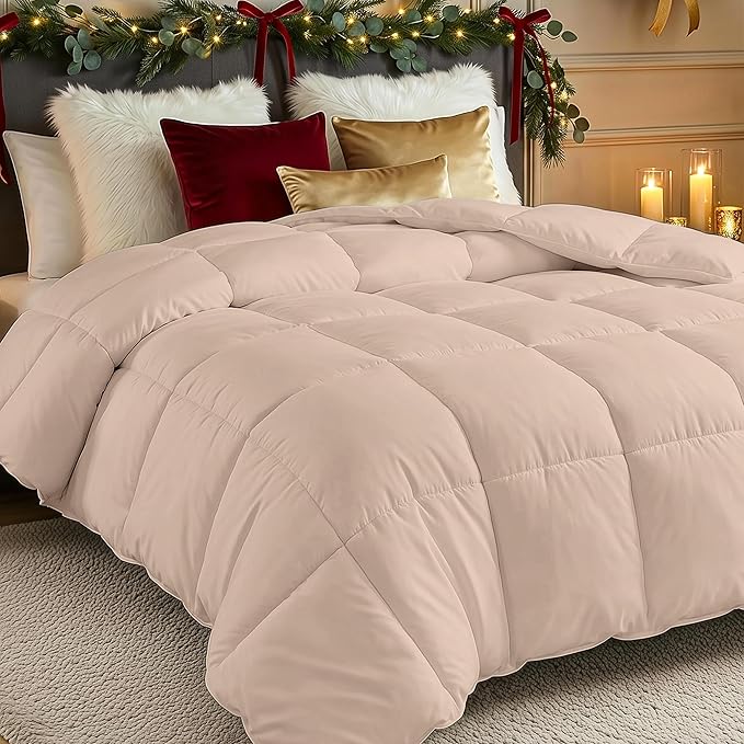 Utopia Bedding Comforters Queen Size, All Season Duvet Insert, Down Alternative Box Stitched Bed Comforter with Corner Tabs, Machine Washable (Beige)