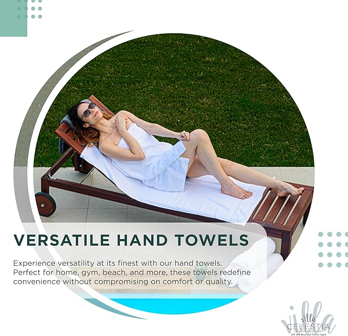 Villa Celestia 100% Cotton Hand Towel Set of 4, (16 x 28 inches) Sustainable, Soft, Highly Absorbent, Quick Drying, Combed Cotton Hand Towels Pack of 4 Ideal for Hotels, Spa, Bathroom, Dorm, Teal