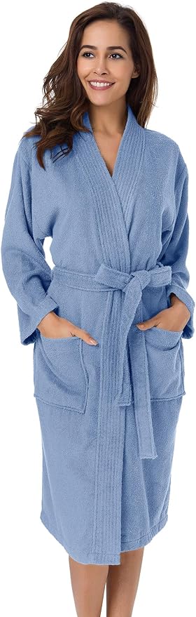 SIORO Women Terry Cloth Bath Robes with Pockets, Soft Long Cotton plush Kimono Wrap Bathrobe, Spa, Fuzzy Female nightgrown