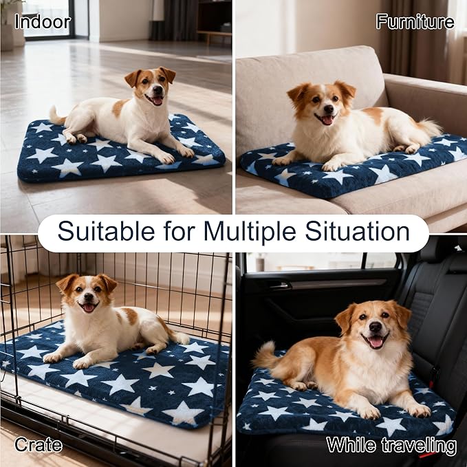 WITTOP Washable Dog Bed Plush Orthopedic Outdoor Crate Mat with Non-Slip Bottom,Luxe Soft Kennel Pad for Pets, Cozy Cage Cushion & Pet Sleeping Mattress Large Sized,Medium,Small Dogs,30 x 20 inch,Blue
