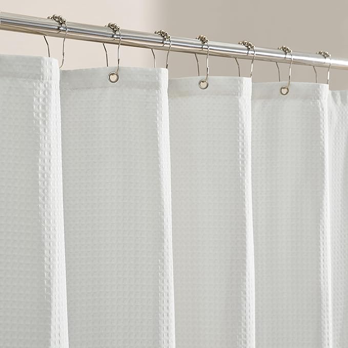 MONDAY MOOSE Scalloped Waffle Weave Shower Curtain with Rustproof Metal Grommet Holes for Bathroom, Machine Washable, Hooks Included (72x72 inch, Sky Blue/White)