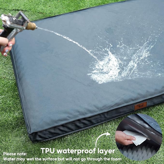 Tail Stories Outdoor All Weather XL Dog Bed, Waterproof Pet Bed for Extra Large Dogs, Orthopedic Egg Crate Foam with Removable Washable Oxford Cooling Cover, 44x32 Inch, Blue