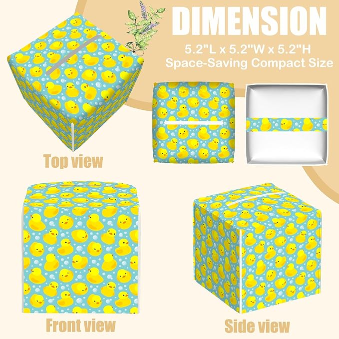 BLYKVGHQ Yellow Rubber Ducks Tissue Box Cover Square, Tissue Box Holder with Bottom Belt Leather Facial Paper Organizer Dispenser for Bathroom Bedroom Dresser Night Stand Tabletop