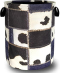 Cows Print With Denim Texture Laundry Hamper Foldable Oxford Cloth Animal Cow Laundry Basket With Handle Portable Clothes Storage Basket Laundry Bag 18.9"x16.5" For Laundry Room/Bedroom/Bathrooms