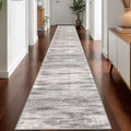 KOZYFLY Modern Abstract Washable Long Runner Rug 2.6x18 Hallway Rug Runner Non-Slip Soft Stair Runner Rugs, Grey-Beige Striped Carpet for Kitchen Entryway Bathroom Laundry Room Foyer