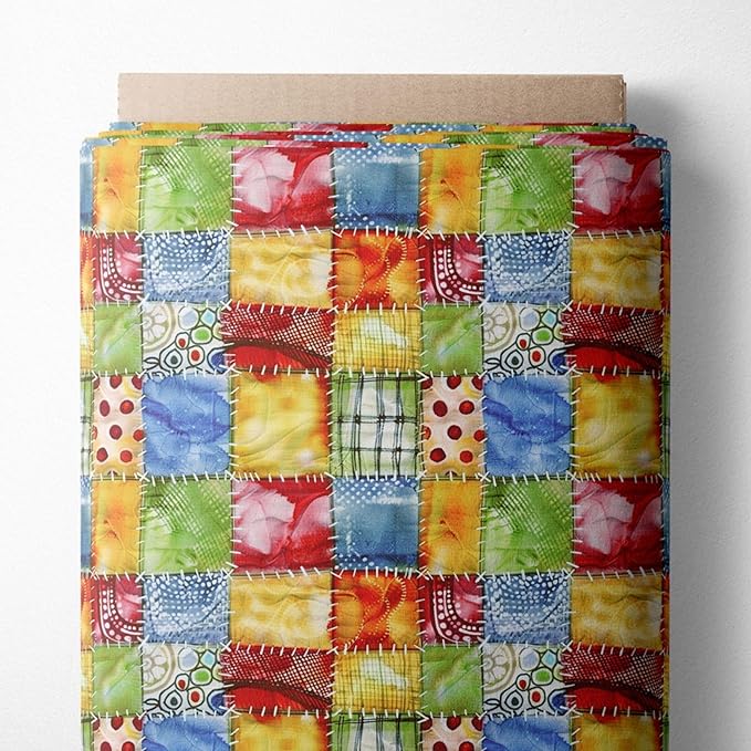 Colorful Patchwork Cotton Fabric – Premium Turkish Printed Cotton 140 GSM, Pre-Cut 61 x 36.6 Inches, Bright Quilting & Sewing Fabric for Crafts, Bags & DIY Projects