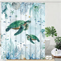 mutakin Green Sea Turtle Shower Curtain Teal Blue Coastal Shower Curtains for Bathroom Waterproof Fabric Bath Curtain Decor with Hooks