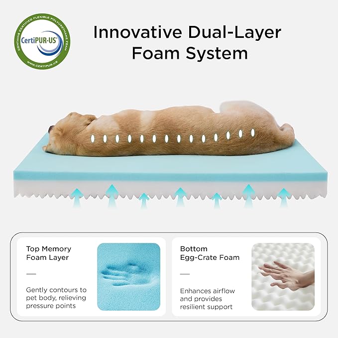 Bedsure Memory Foam Dog Crate Bed for Extra Large Dogs - XL Orthopedic Pet Beds with Removable Washable Cover and Nonskid Bottom - Plush Flannel Fleece Top Pet Mat, Brown