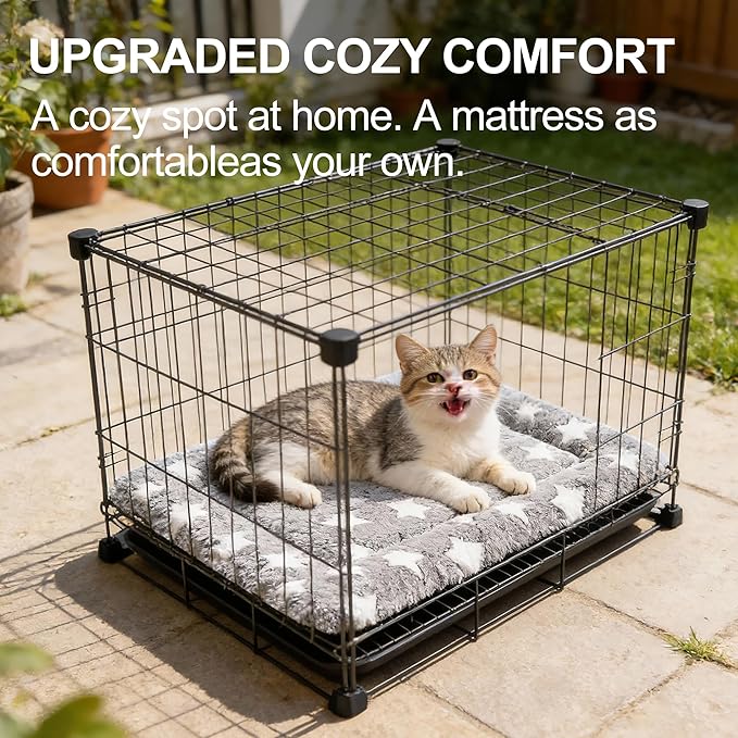 Fogkiss Dog Crate Mat, 4 Piece Reversible Pet Bed, Polyester, Machine Washable, Small Dogs & Cats, Rectangular (Gray Star, 18" L x 14" W x 1.5Th)