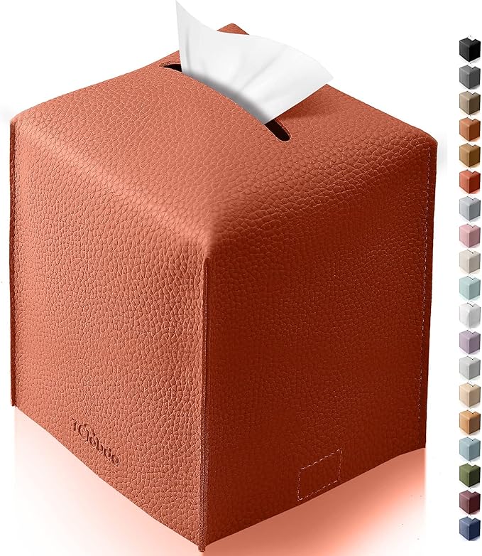 Tclouda Tissue Box Cover for PU Leather, Modern Simple Solid Color Holder Square Tissue Bag, Ideal for Bathrooms,Office,Car,Outdoor Tent,Dining Table,5"X5"X5", Single Dry Rose